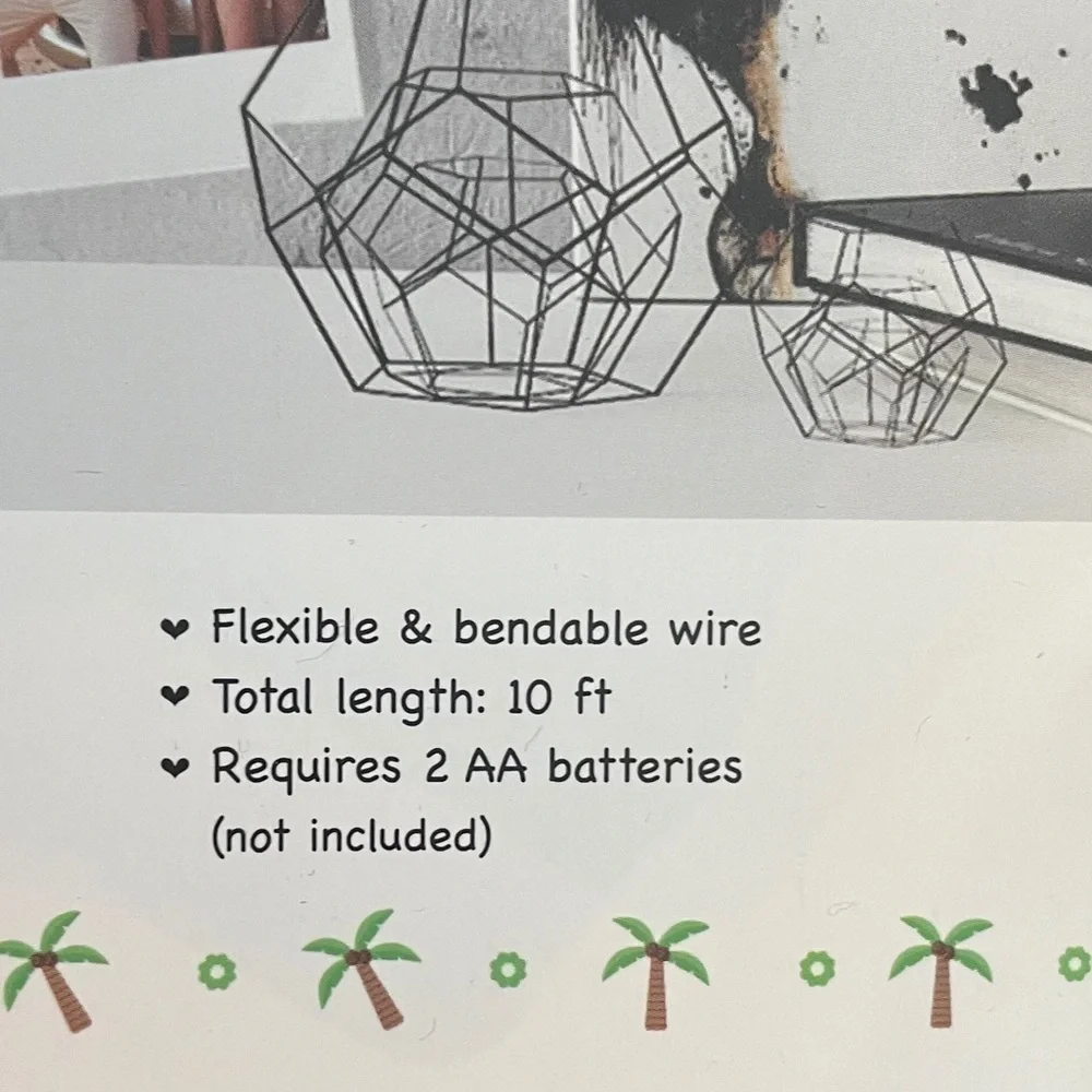 NWT sets of LED palm tree string light sets 2 total green pink indoor outdoor
